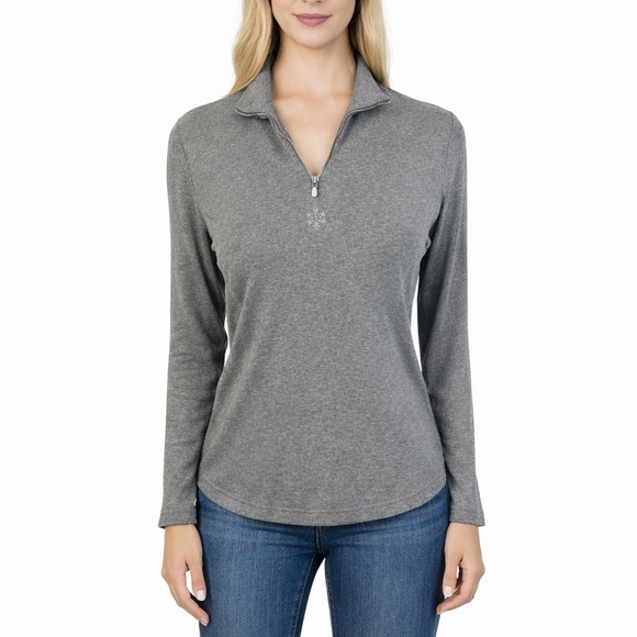 Snoskins Tops - Snoskins Gray 1/4 Zip pullover Beaded Snowflake Crop Length Ski Cabin Size S